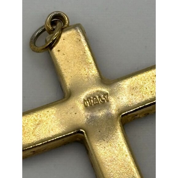 Vintage Italian Micro Mosaic Cross Gold-Tone Metal Red W/Blue White Green Marked - Picture 5 of 12